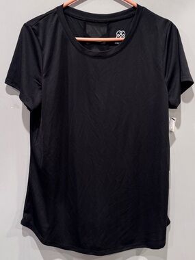 Daisy Fuentes Women’s  Black Activewear Fit Short Sleeve Mesh Top Size L NWT